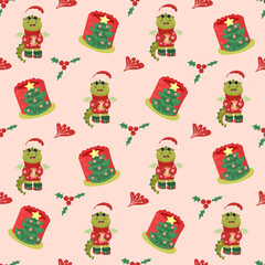 Obraz na płótnie Canvas Christmas and Happy New Year seamless pattern with Christmas toys, gifts and sweets. Trendy retro style. 