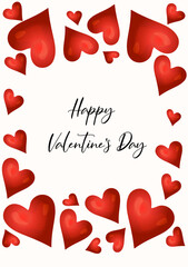Vector illustration of Happy Valentine's Day invitation. A frame of red hearts. For printing on prints, logos, invitations or labels
