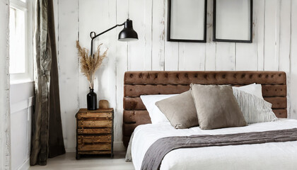 Farmhouse industrial style interior design of modern bedroom