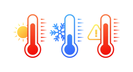Fotobehang Weather thermometer icons. Flat, color, sunny weather, frost, weather thermometer. Vector icons © Coosh448
