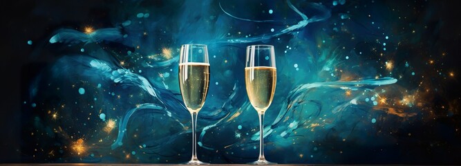 Elegant holiday champagne celebration - obrazy, fototapety, plakaty