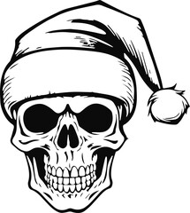 Skull in Santa hat, Skull in Christmas hat illustration	