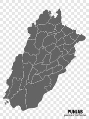 Obraz premium Blank map Punjab of Pakistan. High quality map Province of Punjab with municipalities on transparent background for your web site design, logo, app, UI. EPS10.