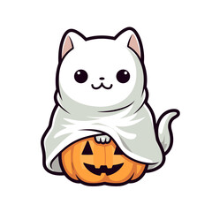 Cute ghost cat vector clipart. Good for fashion fabrics, children’s clothing, T-shirts, postcards, email header, wallpaper, banner, events, covers, advertising, and more.