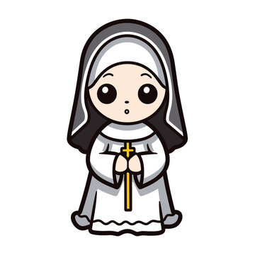 cartoon nun holding cross, white robe clip art preview