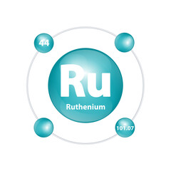 Icon structure Ruthenium (Ru) chemical element round shape circle dark green with surround ring Number shows of energy levels of electron. Study science for education 3D Illustration vector.