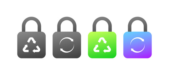 Lock icons. Different styles, colors, locks with bio-triangle inside. Vector icons