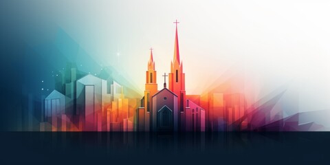 Abstract illustration of christian religious themes of churches and crosses. 