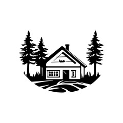 Fototapeta premium Forest house Illustration Clip Art Design Shape. Forest House Silhouette Icon Vector.