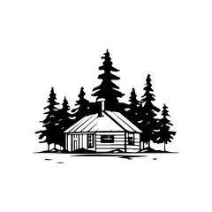 Forest house Illustration Clip Art Design Shape. Forest House Silhouette Icon Vector.