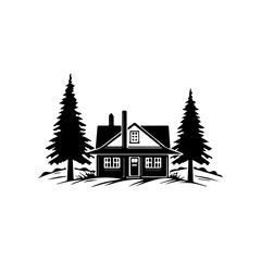 Fototapeta premium Forest house Illustration Clip Art Design Shape. Forest House Silhouette Icon Vector.