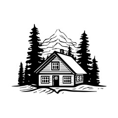 Forest house Illustration Clip Art Design Shape. Forest House Silhouette Icon Vector.