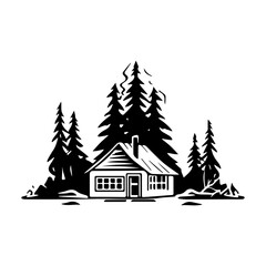 Fototapeta premium Forest house Illustration Clip Art Design Shape. Forest House Silhouette Icon Vector.