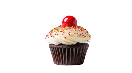 chocolate cupcake with cream and sprinkles transparent, white background, isolate, png