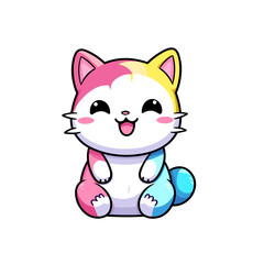 Cute rainbow cat vector clipart. Good for fashion fabrics, children’s clothing, T-shirts, postcards, email header, wallpaper, banner, events, covers, advertising, and more.