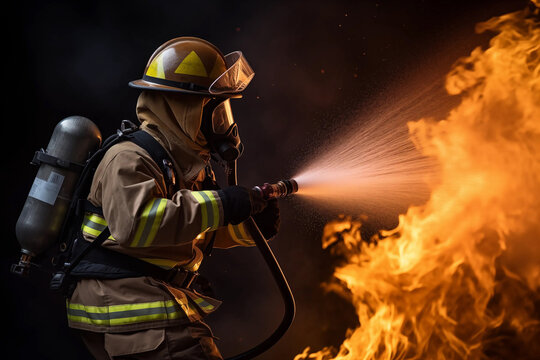 Firefighter Spraying a Fire