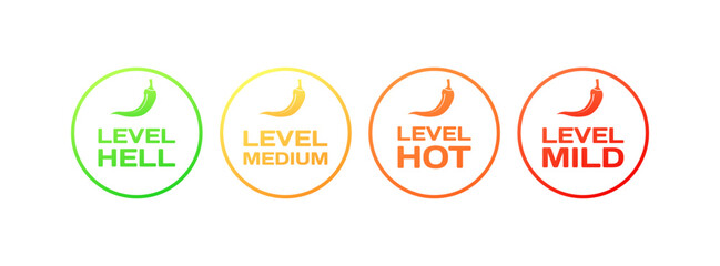 Level icons. Flat, color, hot pepper icons, level hell, medium, hot, mild. Vector icons