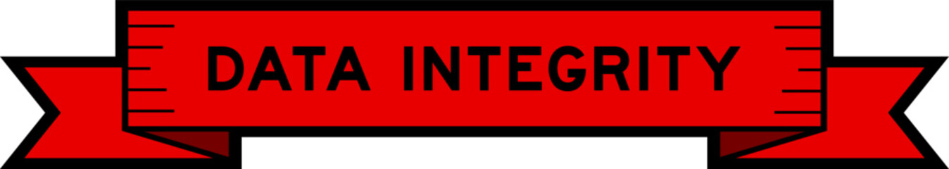 Ribbon label banner with word data integrity in red color on white background