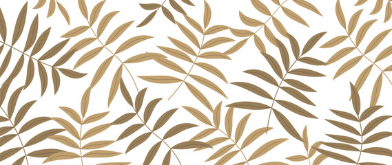 Abstract luxury artistic background with tropical palm leaves with golden art style. Botanical banner with exotic plants for design wallpaper, decor, print, textile - obrazy, fototapety, plakaty