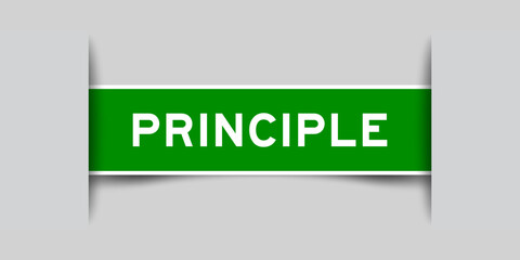 Green color square label sticker with word principle that inserted in gray background