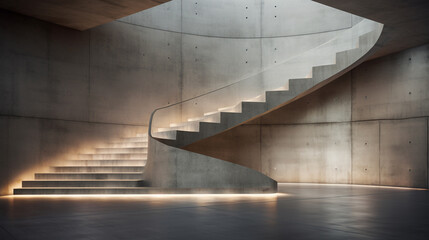 A concrete staircase in a modern apartment - obrazy, fototapety, plakaty