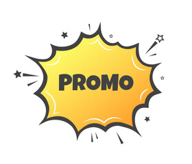 Promo sign. Flat, yellow, explosion sign, promo icon. Vector icon