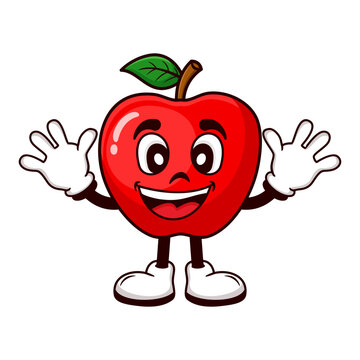 Vector cute apple cartoon characters illustration smiling in kawaii style