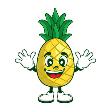 Vector cute pineapple cartoon characters illustration smiling in kawaii style