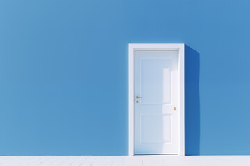 Minimalist White Door in a Blue-Walled Space