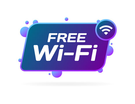 Free Wi-Fi sign. Flat, purple, Free Wi-Fi sign, Wi-Fi signal. Vector icon