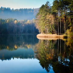 Calm Lake Mirroring the Forest Surroundings