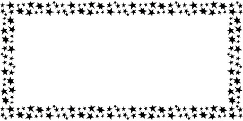Frame, border from small black stars isolated on white background in flat style. Vector design element. Theme of astronomy, space, victory, holidays