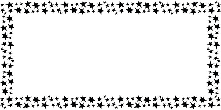 Frame, border from small black stars isolated on white background in flat style. Vector design element. Theme of astronomy, space, victory, holidays