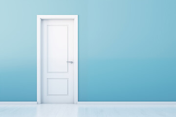 White Door in an Empty Room Against a Blue Wal