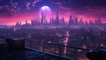 Cyberpunk city with purple and pink colors psy 