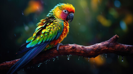 Naklejka premium A Parrot Portrait in a Tropical Aviary with Captivating Colors and Vibrant Plumes 