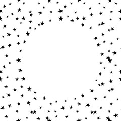 Frame, border from small black stars isolated on white background in flat style. Vector design element. Theme of astronomy, space, victory, holidays