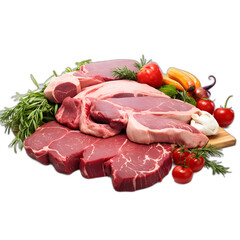 Meat selection in market isolated on transparent or white background, png