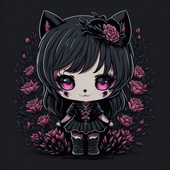 Cute vector kawaii anime kuromi on black background