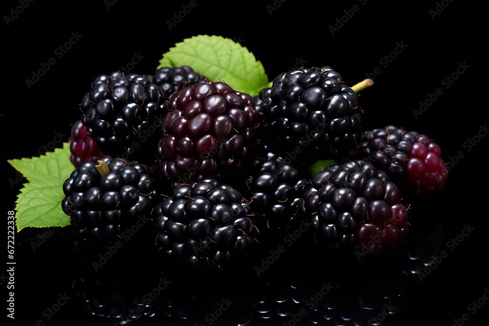 Poster generative ai : blackberries in a pile isolated on white background