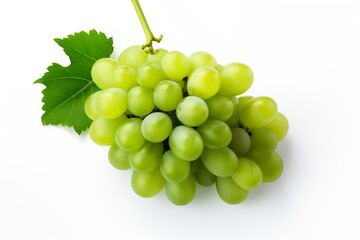 Generative AI : Close up image of Green wine grapes isolated on white background.