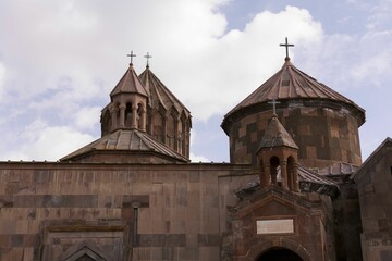 Fototapeta na wymiar Old, ornately carved church in Armenia