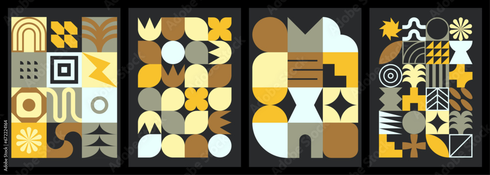 Poster set of neo geometric patterns with brutalist shapes. modern, minimalist figures and symbols. abstrac