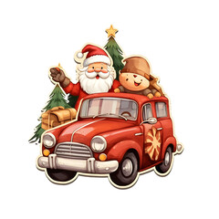 Santa Claus with car and gifts for decorations. cartoon on Christmas and New Year gift concept.