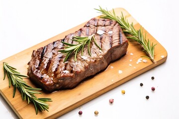 Generative AI : grilled beef steaks with spices isolated on white background