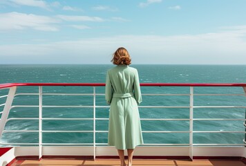 Fototapeta premium the girl on the ferryboat looks towards the sea,