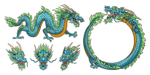 Eastern dragon colorful set logotypes