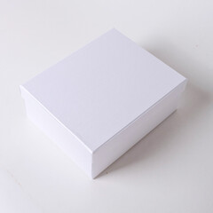 Rigid White Box Closed Mock-up White Gift Box Isolated White with Shadow Isometric 