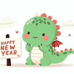 Fototapeta premium White background, cute green dragon, pinterest, funny, conteining words 