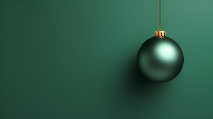 Green Christmas background with copy space, Christmas background with a large jingle bell and space for text